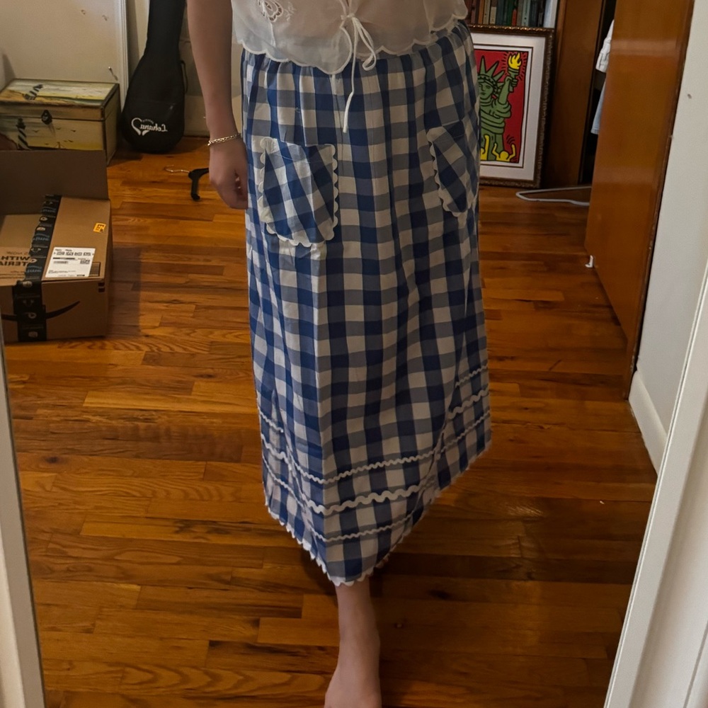 PINK CITY PRINTS RIC RAC GINGHAM MIDI SKIRT - LARGE